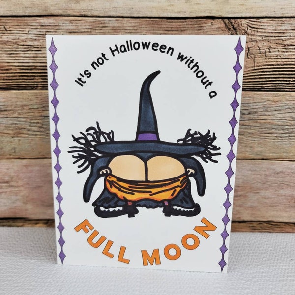 Halloween Card - Full Moon - Witch Card - Halloween Greeting Card Witch - Halloween Greeting Card - Halloween Card Funny - Funny Witch