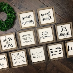 Mini Collection 2 Wood Sign Farmhouse Style Decor Farmhouse Sign Dream Big Hello Gorgeous Arrow Choose Happy Let's Snuggle MORE image 1