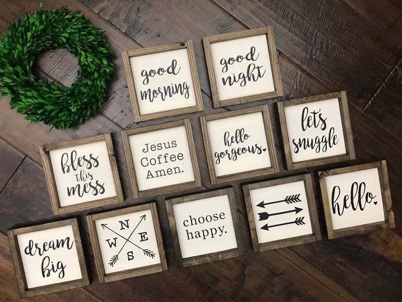 Mini Collection 2 Wood Sign Farmhouse Style Decor Farmhouse Sign Dream Big Hello Gorgeous Arrow Choose Happy Let's Snuggle MORE image 1