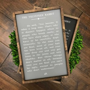 Velveteen Rabbit Book Page Quote Sign Wood Sign Farmhouse Sign Farmhouse Decor Farmhouse Style Kids Room Nursery Decor Home Deco image 1