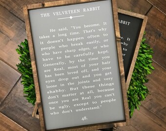Velveteen Rabbit Book Page Quote Sign | Wood Sign | Farmhouse Sign | Farmhouse Decor | Farmhouse Style | Kids Room Nursery Decor | Home Deco