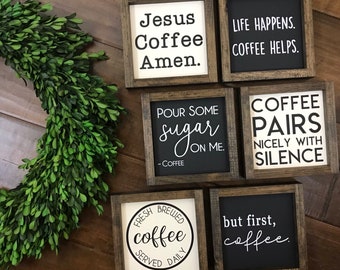 The Coffee Collection | Coffee Bar Sign | Coffee Station | Kitchen Wall Decor | Farmhouse Boho Modern | But First Coffee Fresh Brewed Daily