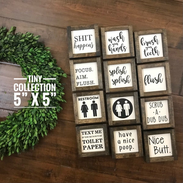 The TINY Bathroom Collection | 5” Tiered Tray Sign | Funny Bathroom Wall Shelf Decor | Boho Minimalist Modern Farmhouse | Kids Guest Master