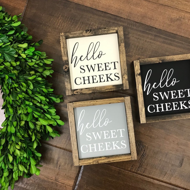 Hello Sweet Cheeks Sign Bathroom Wall Decor Kids Bathroom Farmhouse Bathroom Sign Restroom Sign Funny Bathroom Decor Guest Bath image 1