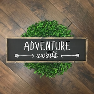 Adventure Awaits Sign | Wood Sign | Farmhouse Sign | Farmhouse Decor | Kids Room Decor |  Adventure Sign | Kids Home Decor | Farmhouse Style