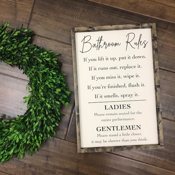 Bathroom Rules Sign | Bathroom Wall Decor | Funny Bathroom Sign | Flush the Toilet Please Remain Seated | Guest Bathroom Kids Bathroom Decor