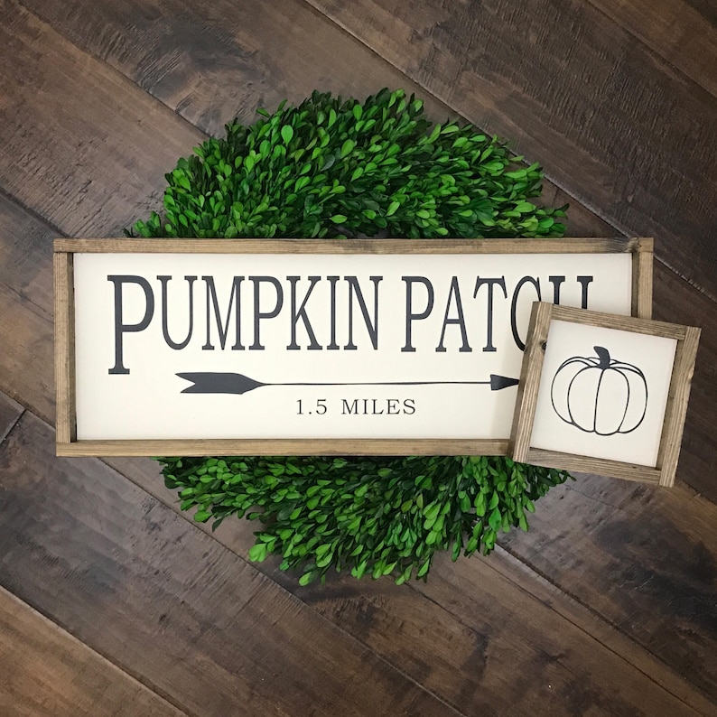 Pumpkin Patch Sign Hello Fall Home Decor Halloween Thanksgiving Decor Wood Framed Sign Modern Boho Farmhouse Minimalist Halloween image 1