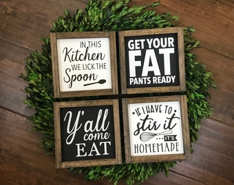 NEW! Kitchen Collection | Wall Decor Shelf Counter Tiered Tray Sign | Modern Farmhouse Boho Minimalist | Fat Pants Yall Come Eat Homemade