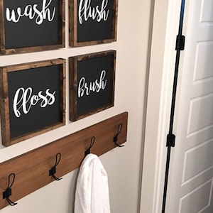 Wash Brush Floss Flush Set of 4 Wood Sign Bathroom Sign Bathroom Decor Farmhouse Style Farmhouse Sign Farmhouse Bathroom image 3