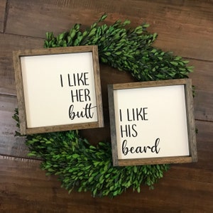 I Like His Beard I Like Her Butt Sign Set of 2 Master Bedroom Bathroom Decor Boho Modern Farmhouse Minimalist Anniversary Gift for Him image 1