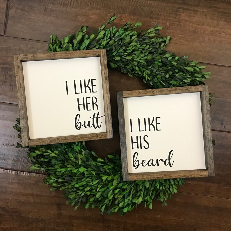 I Like His Beard I Like Her Butt Sign Set of 2 Master Bedroom Bathroom Decor Boho Modern Farmhouse Minimalist Anniversary Gift for Him image 1