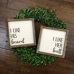 I Like His Beard I Like Her Butt Sign Set of 2 Master Bedroom Bathroom Decor Boho Modern Farmhouse Minimalist Anniversary Gift for Him image 2