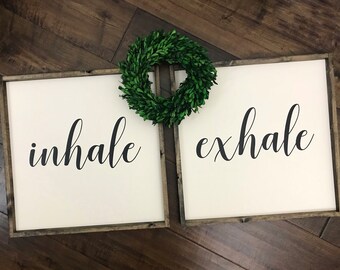 L/XL Inhale Exhale Sign Set of 2 | Farmhouse Style | Master Bedroom | Above the Bed Signs | Above the Bed Decor | Relax Sign | Bedroom Wall