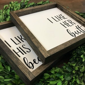 I Like His Beard I Like Her Butt Sign Set of 2 Master Bedroom Bathroom Decor Boho Modern Farmhouse Minimalist Anniversary Gift for Him image 3