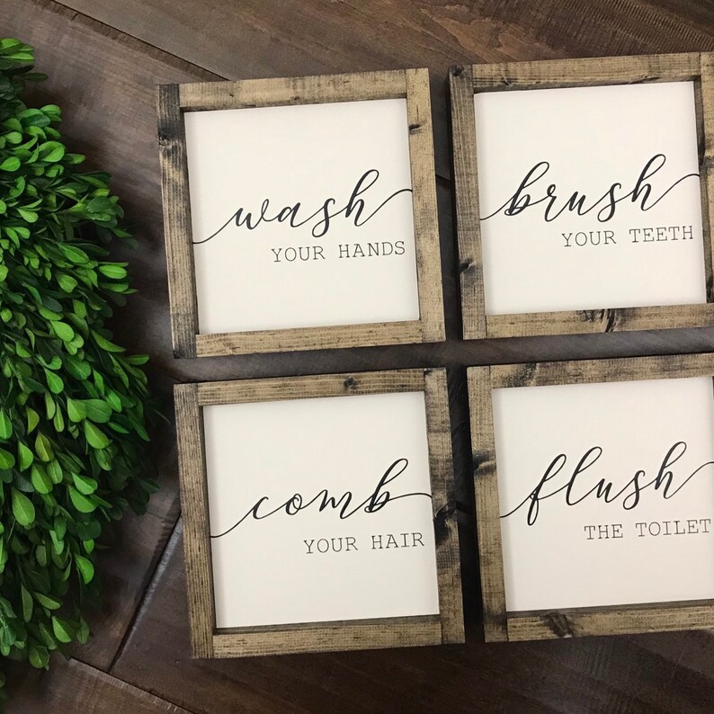 Wash Brush Comb Flush Set of 4 Signs Bathroom Sign - Etsy