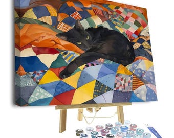 Black Cat Paint by Numbers Kit: Colorful Feline Art (16x20) Frameless Canvas Gift