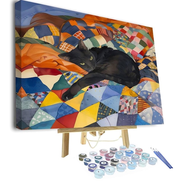 Black Cat Paint by Numbers Kit: Colorful Feline Art (16x20) Frameless Canvas Gift