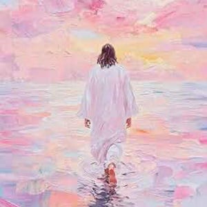 Jesus Paint by Numbers Art Kit: Pink Sunrise, Religious Art (10x14) Frameless Canvas