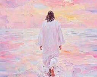 Jesus Paint by Numbers Art Kit: Pink Sunrise, Religious Art (10x14) Frameless Canvas