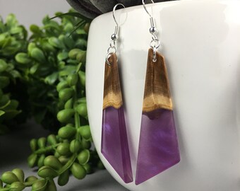 Purple Mist Hybrid Resin Wood Earrings