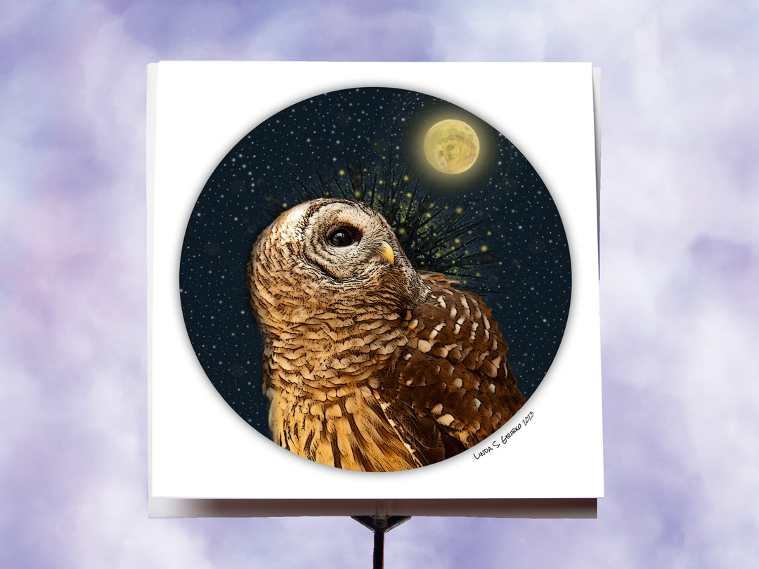 Winter Solstice Card, Owl and Full Moon Frameable Fine Art: Blank or ...