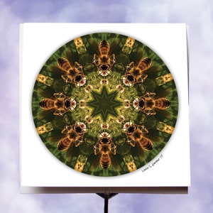 Honeybee Mandala Card, Blank or Choice of Teamwork Message, Calming Message, Happy Birthday, Thinking of You, Mother's or Father's Day