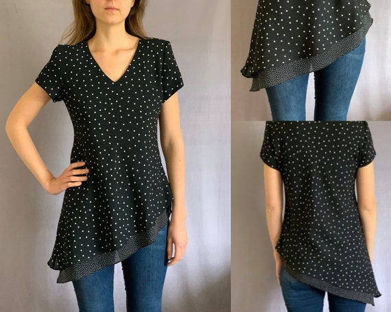 80s Polka Dot Asymmetrical Jessica McClintock Blo… - image 1