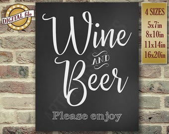 Wedding Signs, Wine and Beer Sign, Wedding Bar Sign, Beer Sign, Please Enjoy, Chalkboard Sign, Wedding Card, Instant Printable DIGITAL FILE