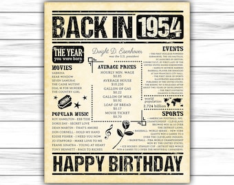 1954 birthday poster, back in 1954, 1954 birthday, 1954 birthday gift, 1954 fun facts, birthday ideas, 1954 birthday sign, DIGITAL FILE, jpg