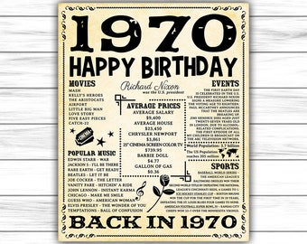 1970, Fun Facts 1970, Birthday Poster for Husband, Gift for Dad, Father ...