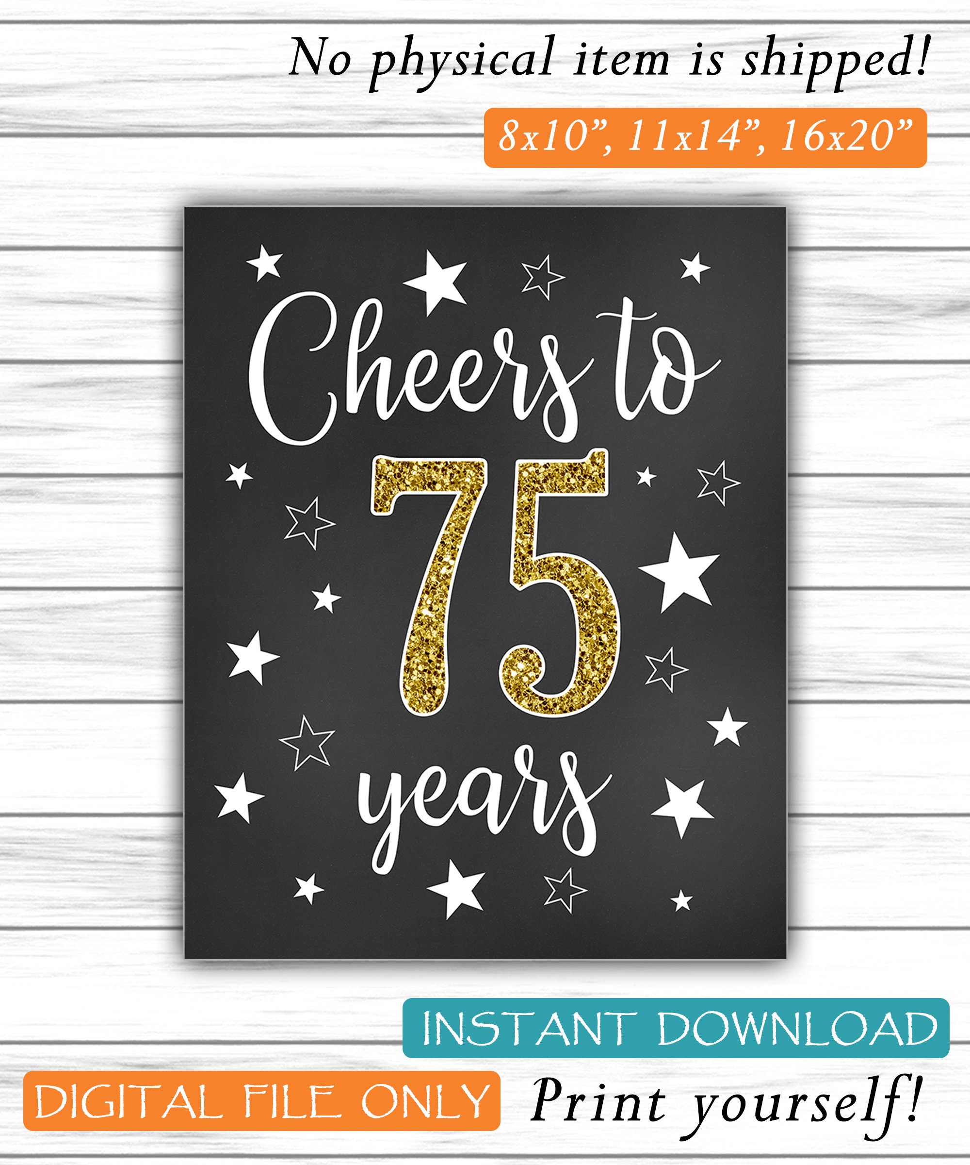 Cheers to 75 Years 75th Birthday Sign Happy 75th Birthday - Etsy