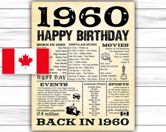 1960 Birthday Poster, Canada Version, Birthday Decor, What Happened 1960, Flashback To 1960, 1960 Newspaper, DIGITAL FILE