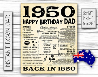 Birthday Gift, 1950 Birthday Sign, Australian Version, Birthday Party, Birthday Dad, Birthday Decor, Digital INSTANT DOWNLOAD