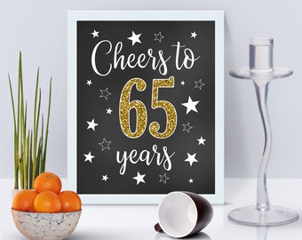 Cheers to 65 Years, 65th Birthday Sign, Happy 65th Birthday, 65th Anniversary Sign, Fun 65th Birthday, Printable Poster, DIGITAL FILE Only