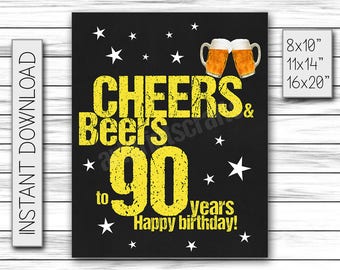 Cheers and Beers to 95 Years Chalkboard Poster Instant - Etsy