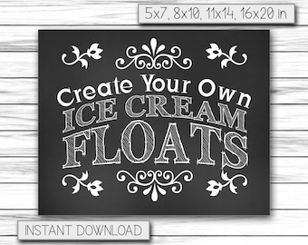 Create Your Own Ice Cream Floats, Chalkboard, Ice Cream Sign, Wedding Sign, Station, Party Printable DIGITAL FILE