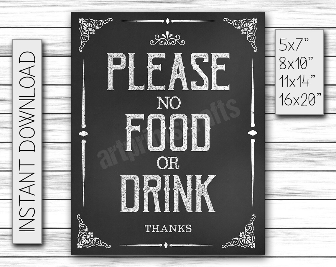 Please No Food Or Drink Sign Printable Sign Party Decor No Food Sign