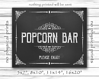Popcorn Bar, Popcorn Bar Please Enjoy, Wedding Bar Sign, Please Enjoy, Chalkboard Sign, Wedding Card, Instant Printable DIGITAL FILE JPG