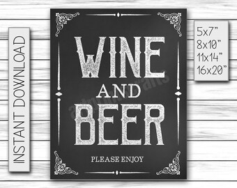 Party Signs, Wedding Bar Sign, Beer Sign, Wine and Beer Sign, Please Enjoy, Chalkboard Sign, Wedding Card, Instant Printable DIGITAL FILE