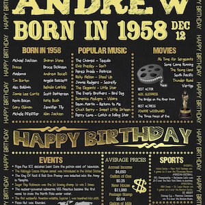1958, Personalized Birthday Chalkboard Poster, Born in 1958, Birthday Gift, Birthday Poster, Birthday Sign, Custom Printable DIGITAL FILE Bild 3