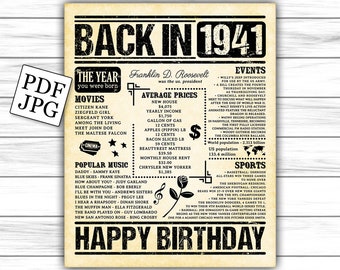 1941 fun facts, 1941 newspaper, birthday, what happened 1941, facts from 1941, birthday newspaper, birthday sign, DIGITAL FILE ONLY