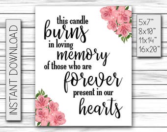This Candle Burns in Loving Memory of Those Forever Present in our Hearts, Wedding Memorial Sign, Wedding Decor, Printable DIGITAL FILE Only