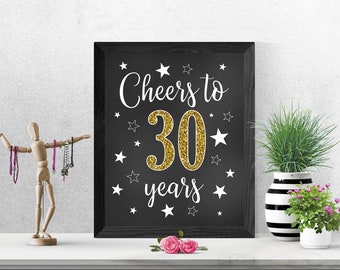 Cheers to 30 Years, 30th Birthday Sign, Happy 30th Birthday, 30th Anniversary Sign, Fun 30th Birthday, Printable Poster, DIGITAL FILE Only