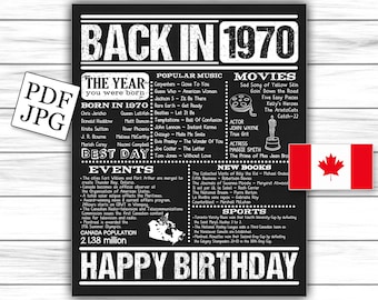 1970, Canada version, 1970 birthday poster, 1970 birthday, born in 1970, birthday gift 1970 birthday gift Instant Download DIGITAL FILE, Jpg