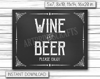 Wedding Signs, Wine and Beer Sign, Wedding Bar Sign, Beer Sign, Please Enjoy, Chalkboard Sign, Wedding Card, Instant Printable DIGITAL FILE