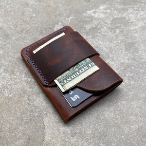 Cartera con correa de efectivo/ cartera minimalista/ cartera de cuero personalizada/ regalo de padrino/ regalo de Navidad personalizado/ cartera de bolsillo delantero/ Personalizado