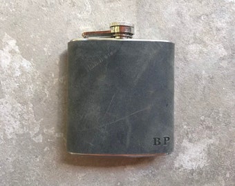 Gray Leather flask, custom Christmas gift, groomsmen gift, best man gift, birthday gift, personalized wedding gift, custom flask