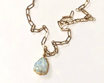 Collier Long Avec Pendentif Améthyste Et Turquoise - Style Bohème - Neuf Sans Emballage