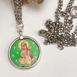 Narasimha Pendant: Hand-Painted Indian Silver Vishnu Avatar