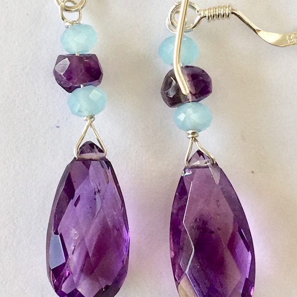 Amethyst and chalcedony earrings